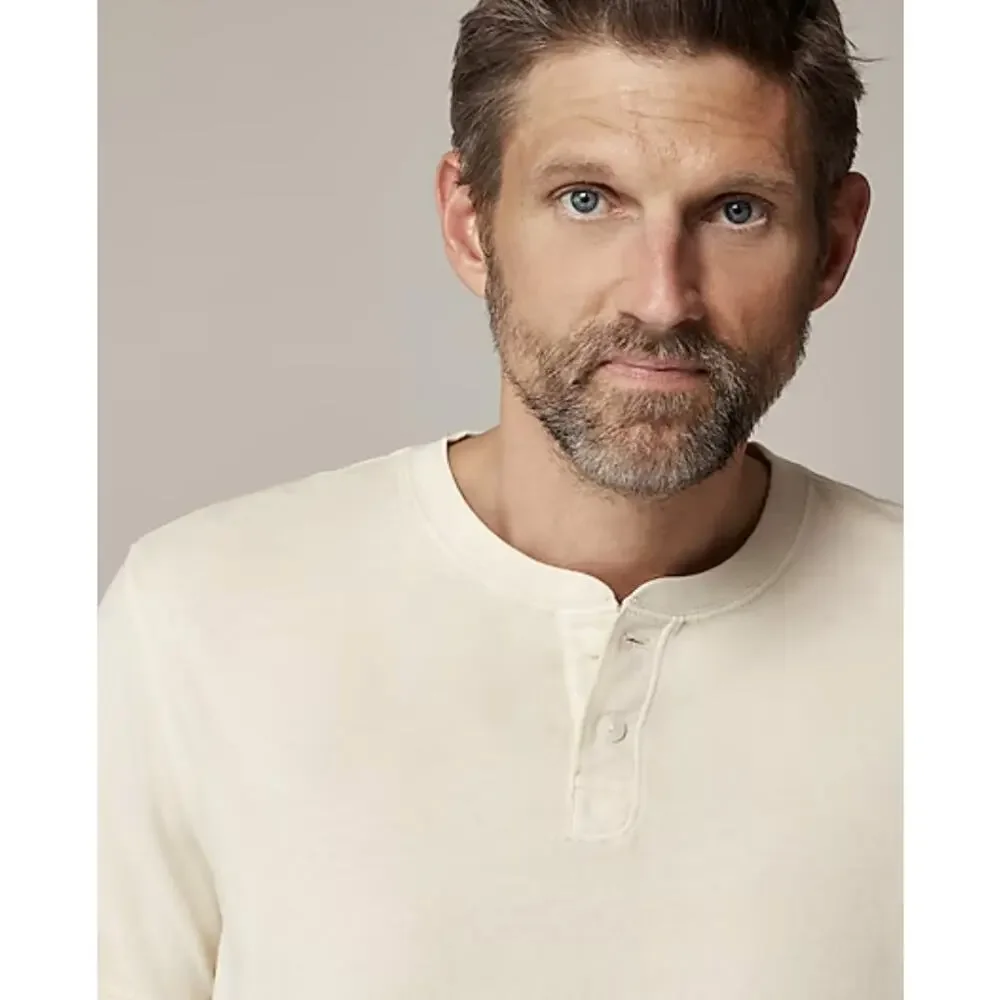 J.Crew Vintage Short-Sleeve Henley Shirt Men L Cream Crewneck CG175 Cotton Blend
